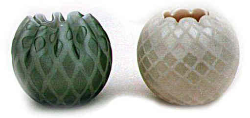 glass rose bowls in green and white